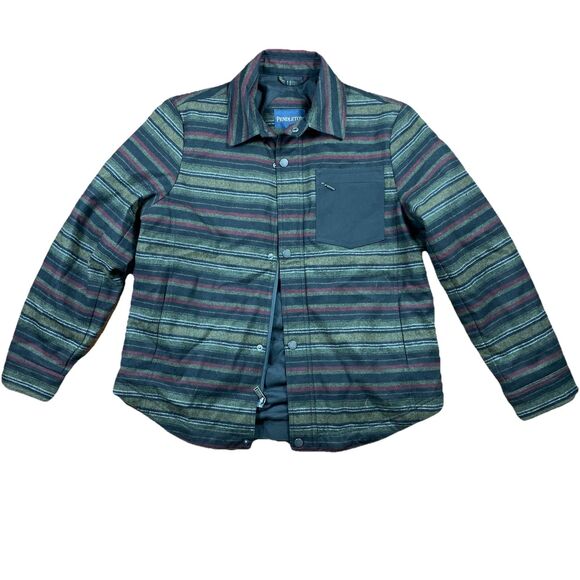 Pendleton Jacket Mens L Wool Conway Mount Hood Olive Stripe